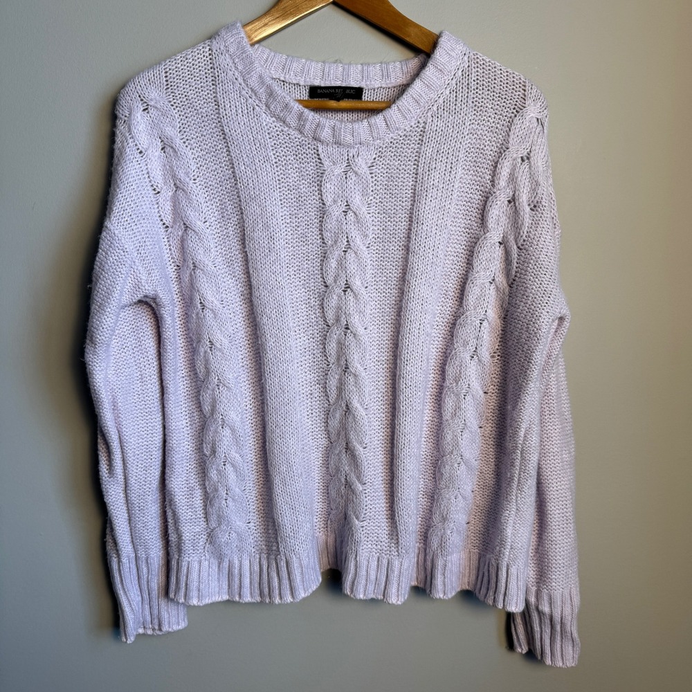 Banana Republic Women's Cable Knit Sweater Crew Neck Long Sleeve Lavender Size L